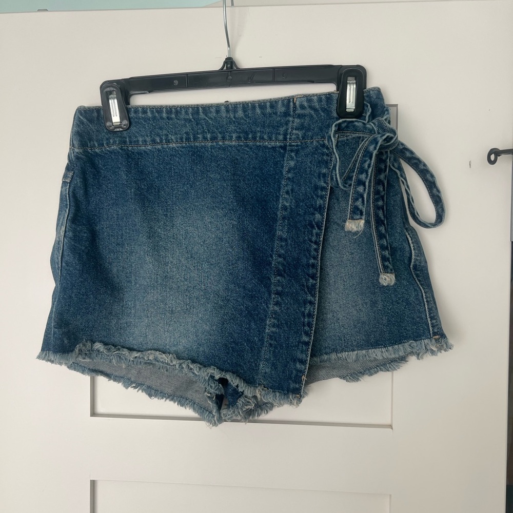 We The Free Blue Jean Wrap Shorts